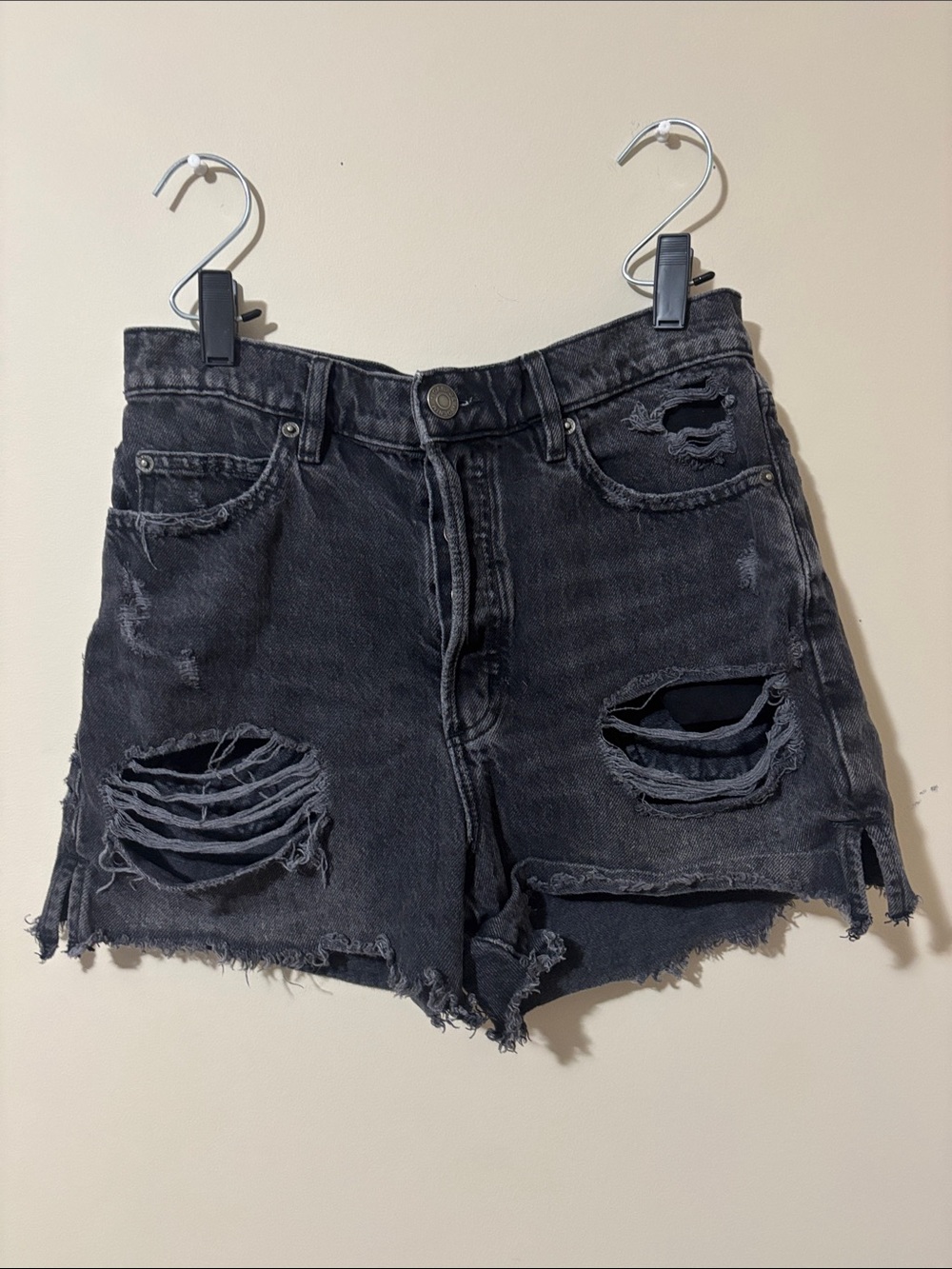 Black Distressed Garage High-Rise Denim Shorts